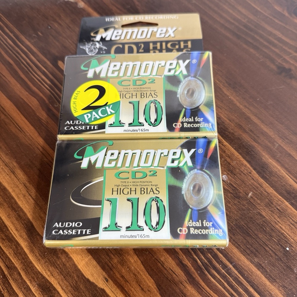 Lot of 2 Memorex CD2 Type II Cassette Tapes High‎ Bias 110 Minutes New, Sealed